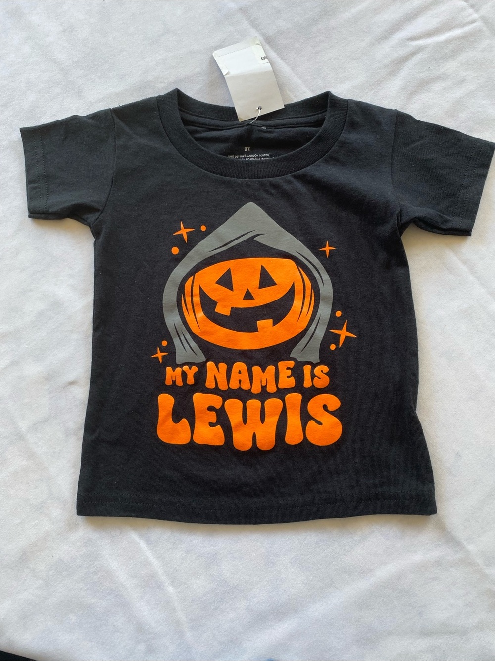 New Kids Halloween Pumpkin "My Name Is Lewis" T-Shirt 2 Toddler
